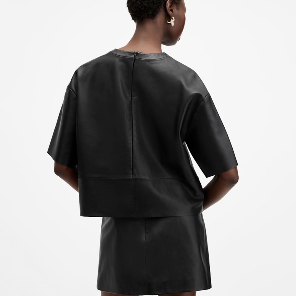 All Saints Black Leather Blouse